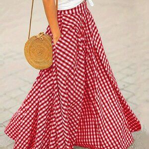 Red Casual Women's Plaid A-Line Skirt